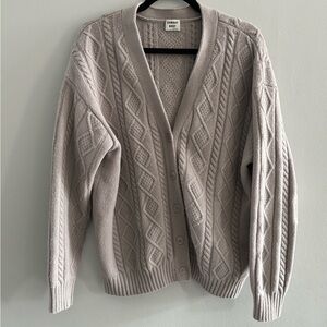 Sunday Best Taupe Cable Knit Cardigan Wool Blend Sz. Small Grandpa Grandma Luxe